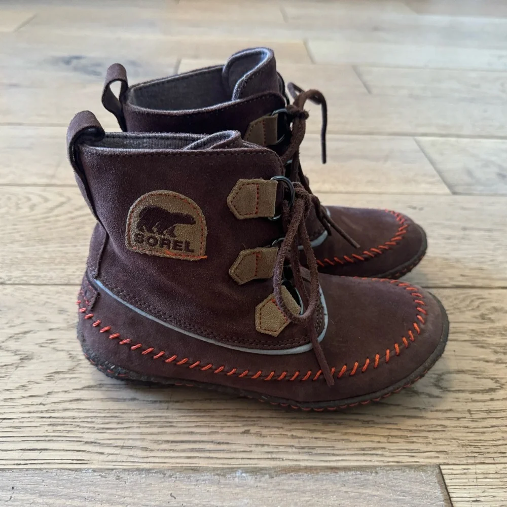 Sorel Joplin Rubber Bottoms Lace Up‎ Suede Leather Booties Girls Sz 5